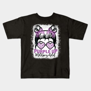 Purple Up For Military Kids Military Child Month Messy Bun Kids T-Shirt